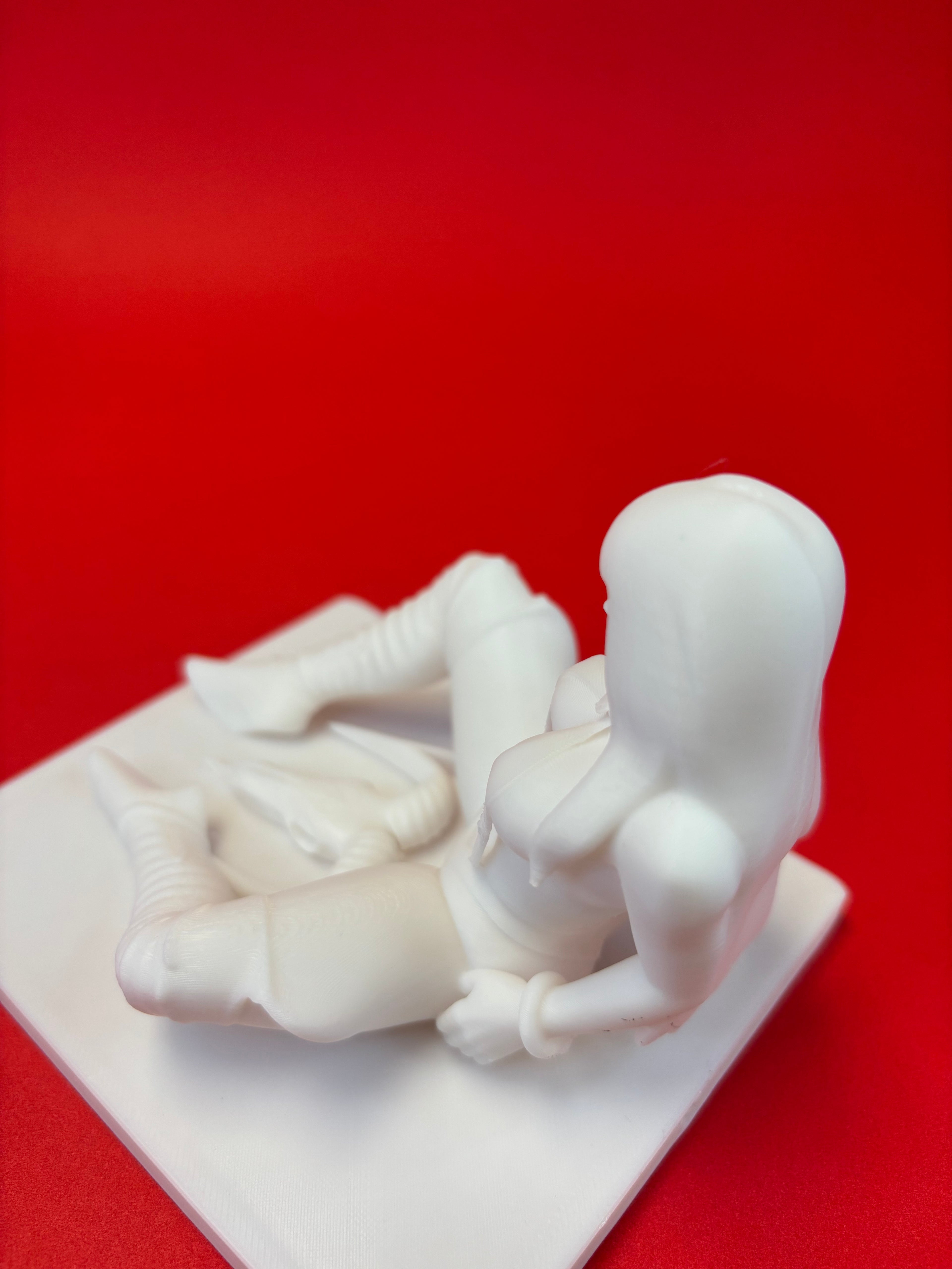 White sculpture on a red background