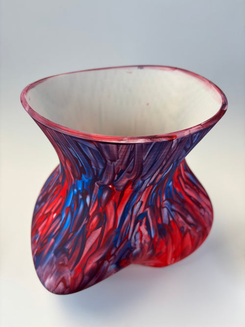 Abstract art piece with red and blue